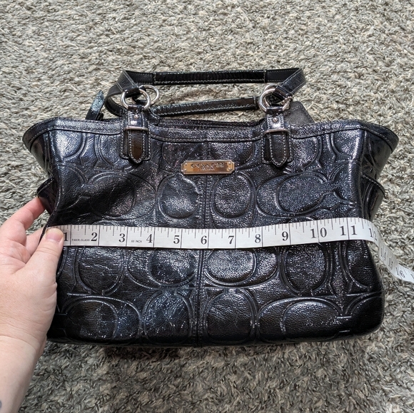 Coach Black Signature Patent Leather Shoulder Bag - Picture 10 of 12